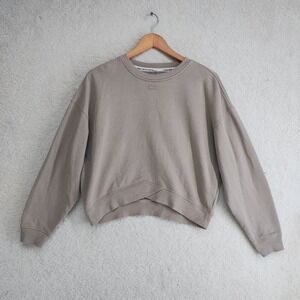 Calvin Klein Sweatshirt Womens S Performance Cropped Crewneck Taupe CK Logo